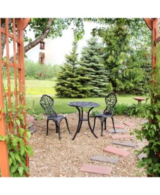 Floral Design Cast Aluminum Outdoor Patio Bistro Set, Black, 3pc