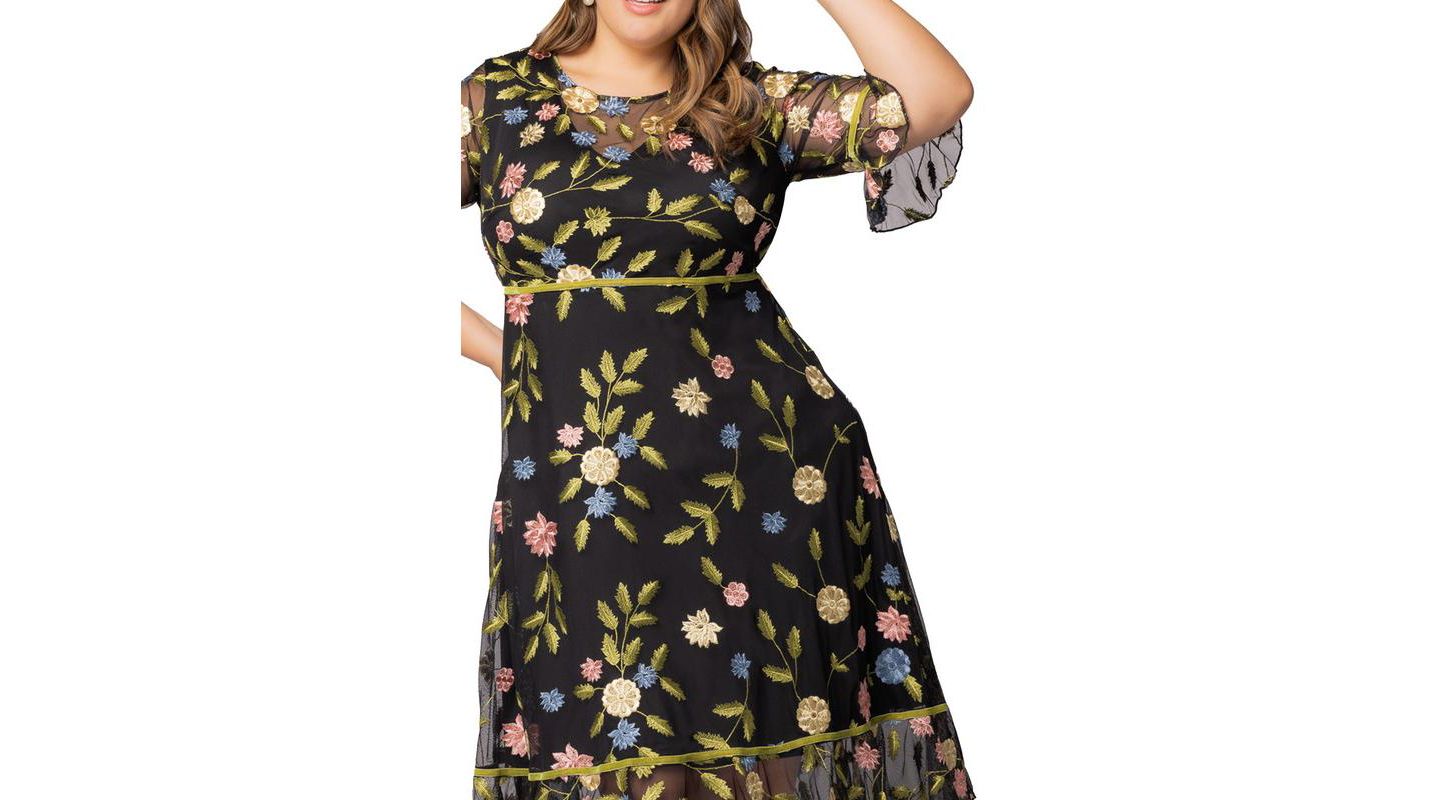 Женское платье Kiyonna Plus Size Wildflower Embroidered Floral Mesh Cocktail, цвет: С принтом — фото 5