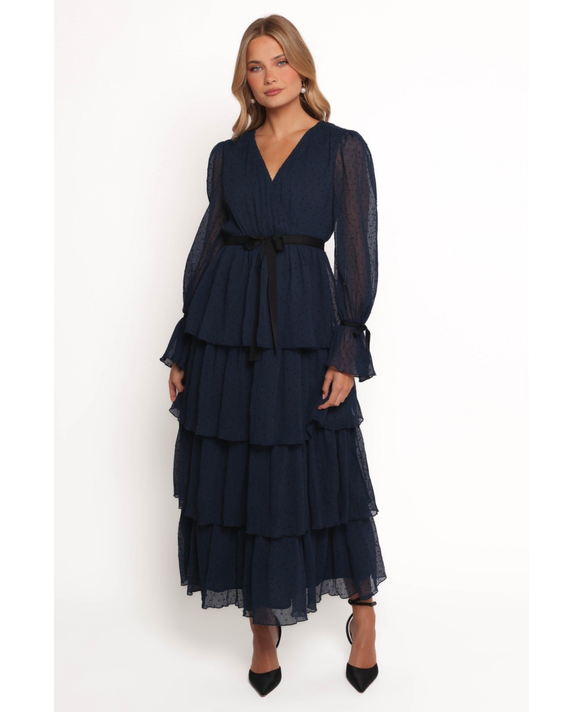 Women's Antoinette Long Sleeve Tiered Maxi Dress - Navy