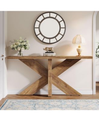 70.9 Inches Long Sofa Table Behind Couch, Farmhouse Console Entry Table with Wooden Geometric Base for Entryway, Living Room