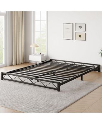 Full Size Bed Frame, Metal Low Platform Bed Frame, with Wavy Pattern, Metal Slat Support