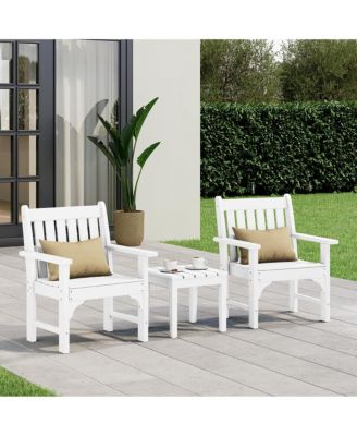 Outdoor Patio 3-Piece HDPE Adirondack Garden Chairs with Square Adirondack Side Table Set