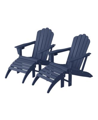 4-Piece Outdoor Patio HDPE Adirondack Chairs With Ottomans and Cup Holder Set