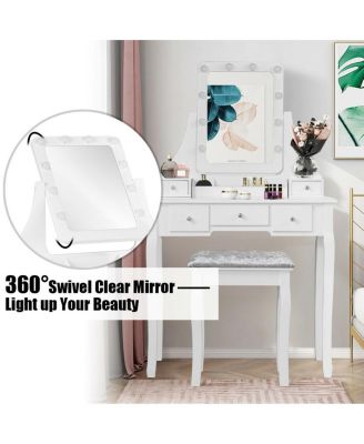 Vanity Dressing Table Set with 10 Dimmable Bulbs and Cushioned Stool