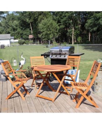 Outdoor Meranti Wood with Teak Oil Finish Folding Patio Dining Table and Chairs - Brown - 5pc