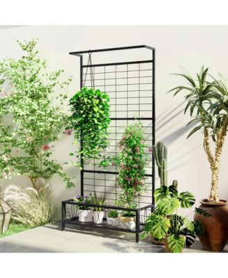 74" Tall Metal Plant Sd with Trellis and Hanging Bar,