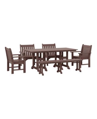 6-Piece HDPE Outdoor Rectangle Dining Patio Table and Chairs Set