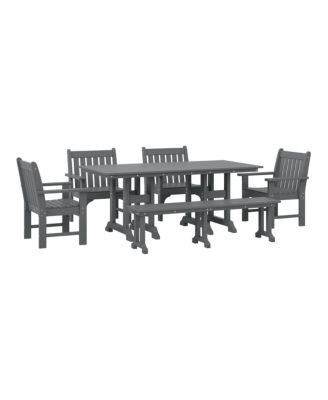 6-Piece HDPE Outdoor Rectangle Dining Patio Table and Chairs Set