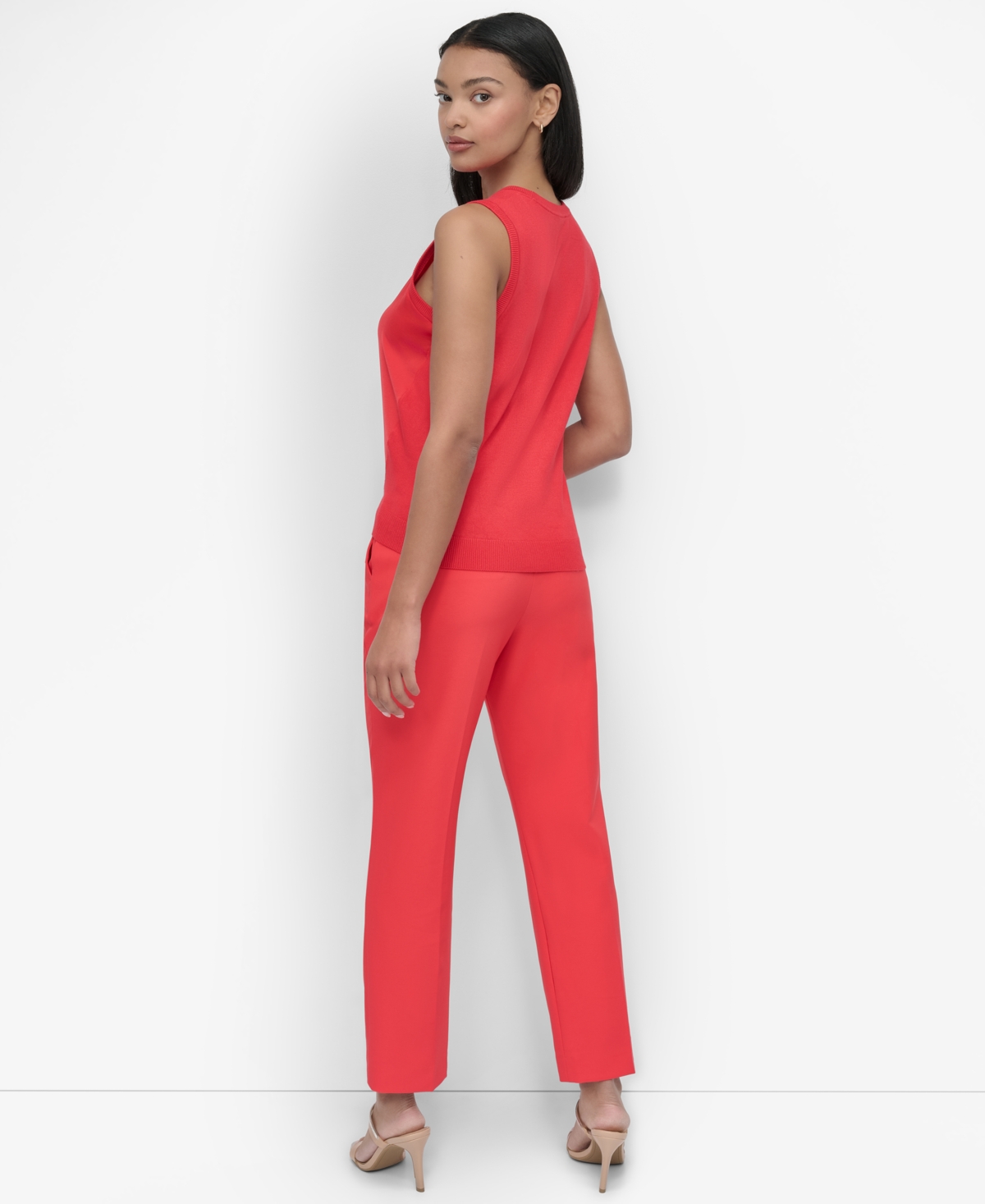 Dkny Women's Mixed-media Ribbed Sweater Vest In Watermelon Crush