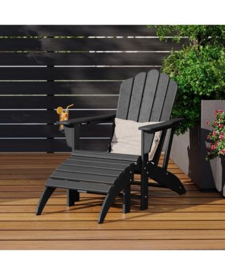 2-Piece Outdoor Patio HDPE Adirondack Chair With Ottoman and Cup Holder Set