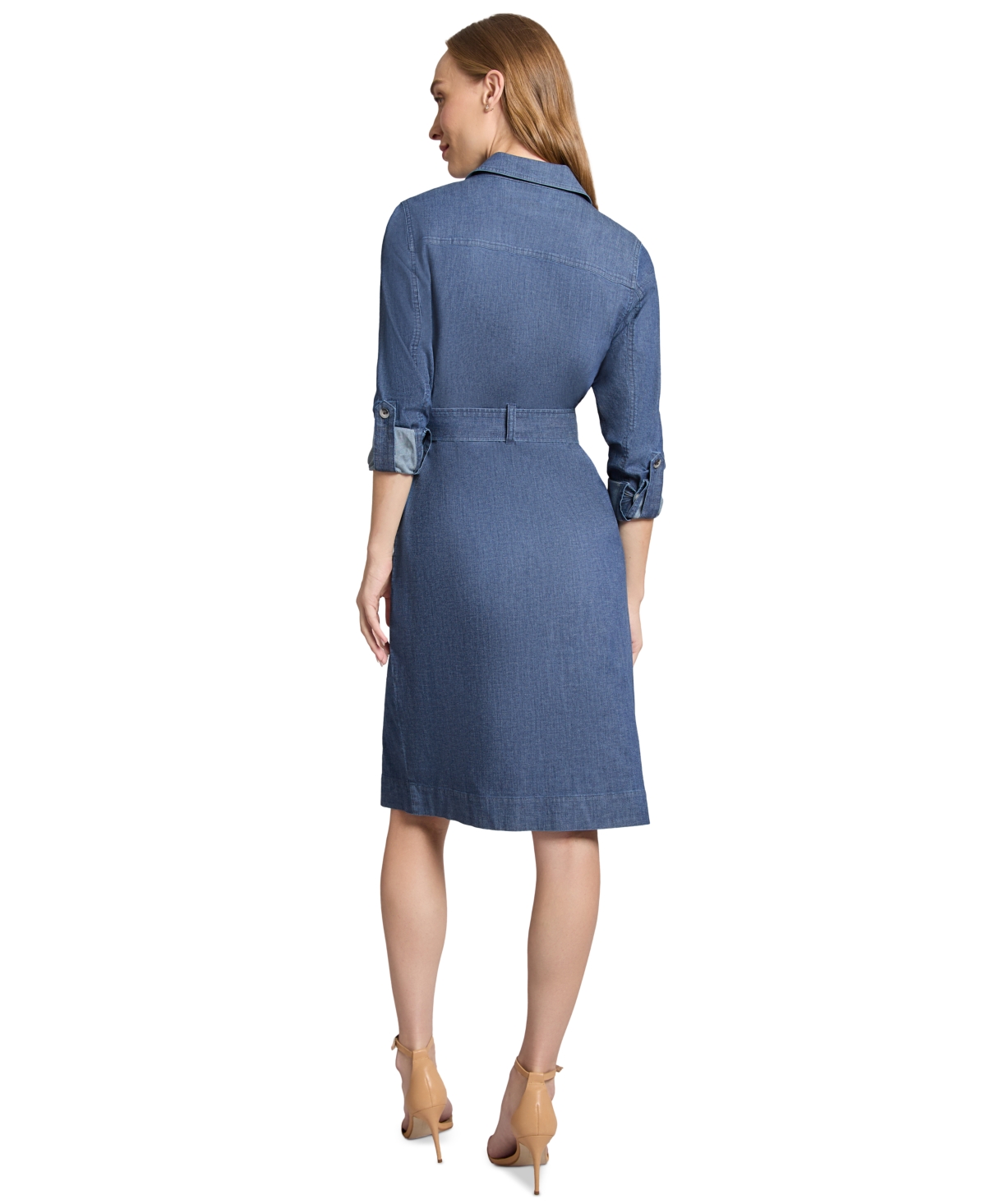 Shop Jones New York Petite Denim Tie-belt Shirtdress In Dark Blue