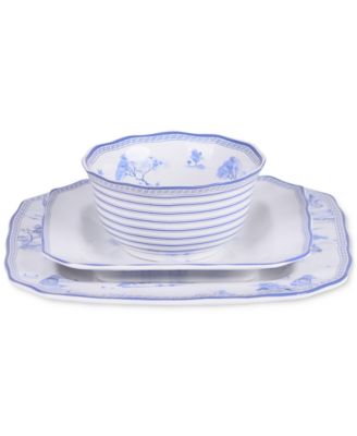 Scenic Toile Blue Porcelain 12 Pc. Dinnerware Set, Service for 4