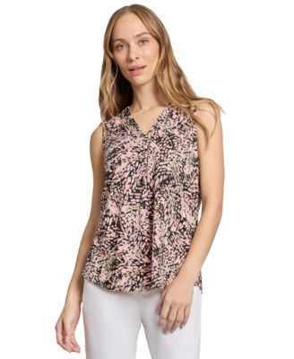 Jones New York - Petite Pleat-Front Printed Sleeveless Top