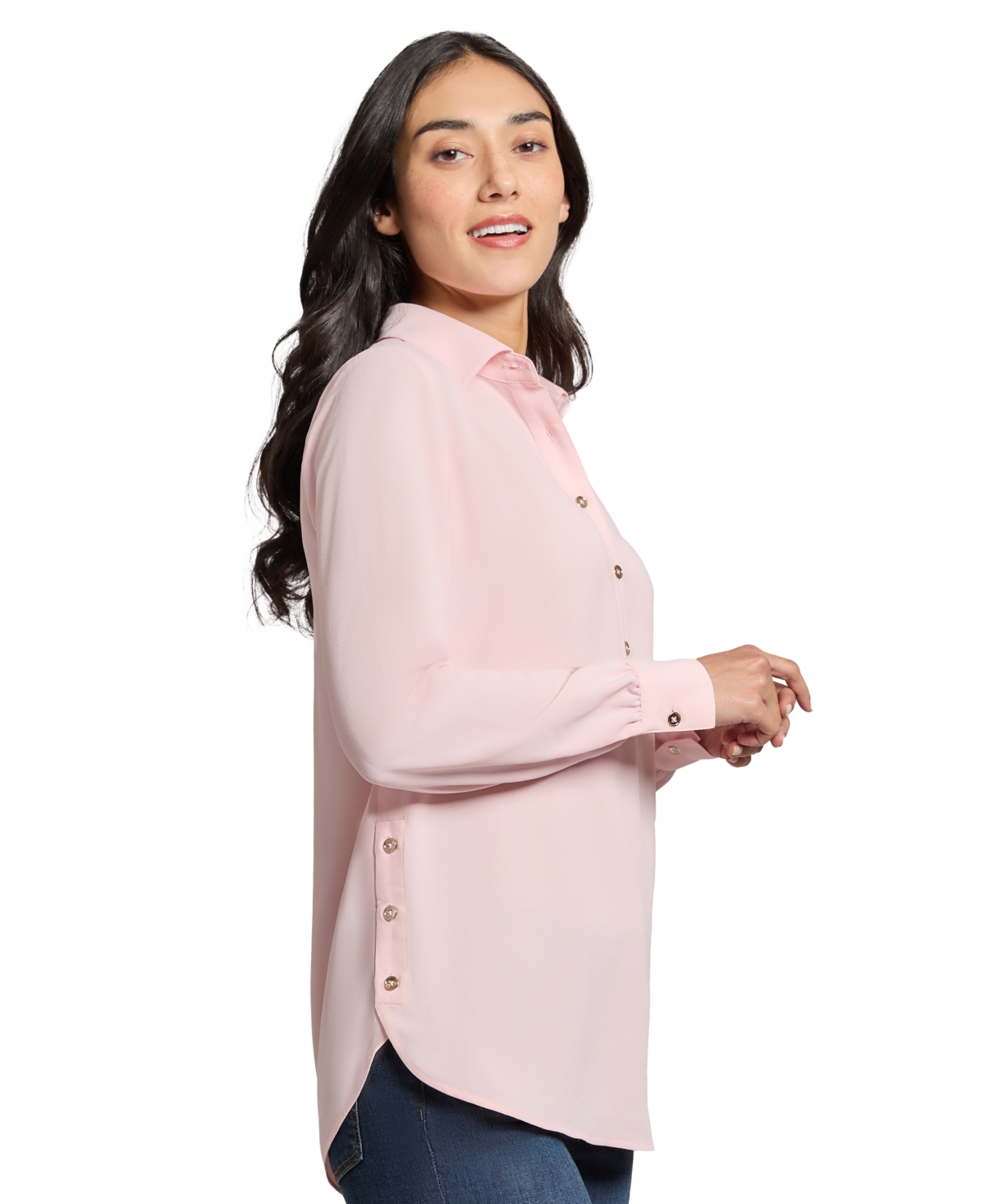JONES NEW YORK PETITE BUTTON-SIDE COLLARED TOP 