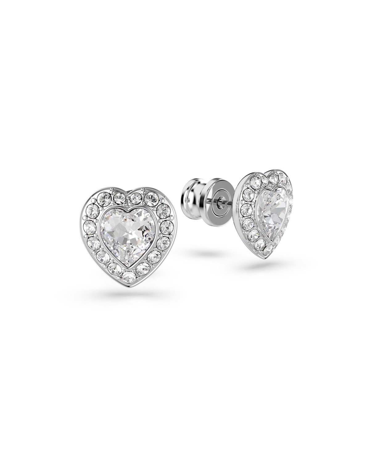 Swarovski X Ariana Grande Rhodium Plated Heart Mixed Cuts Stud Earrings In Silver
