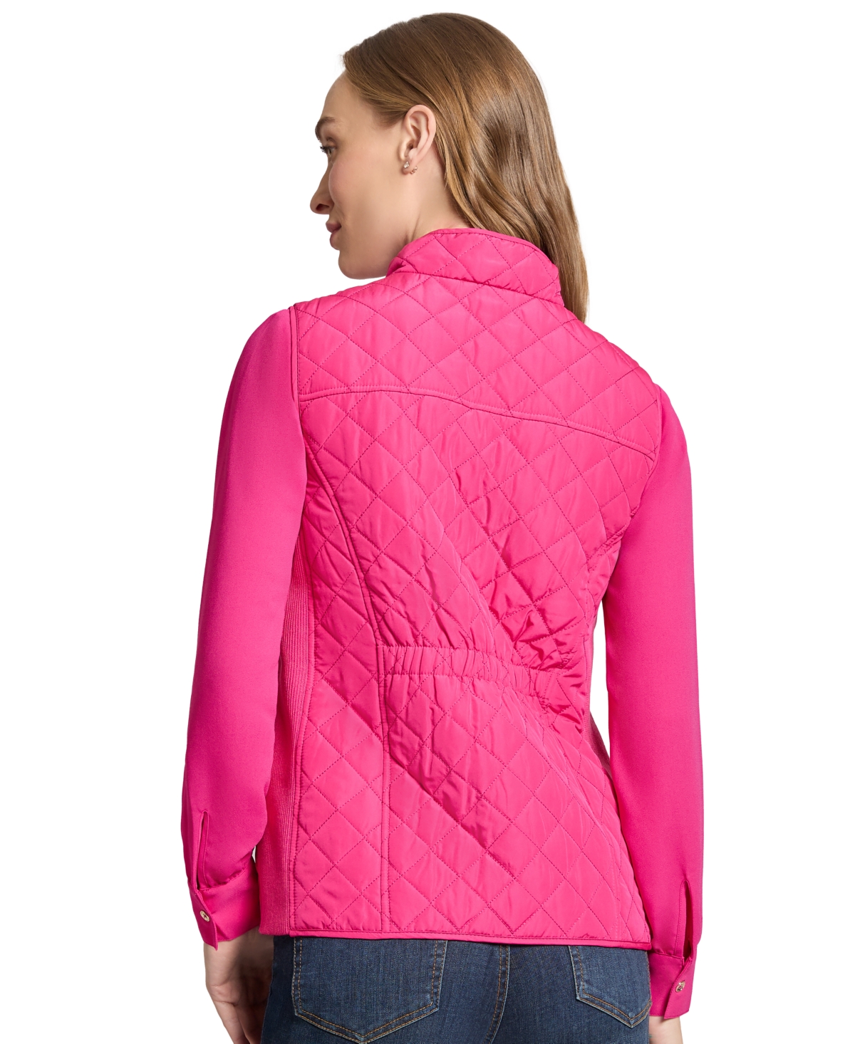 Jones New York Petite Mock-neck Quilted Puffer Vest In Azalea