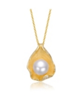 Genevive Sterling Silver 14K Gold Plated with Freshwater Pearl Mollusk Pendant Necklace - Gold