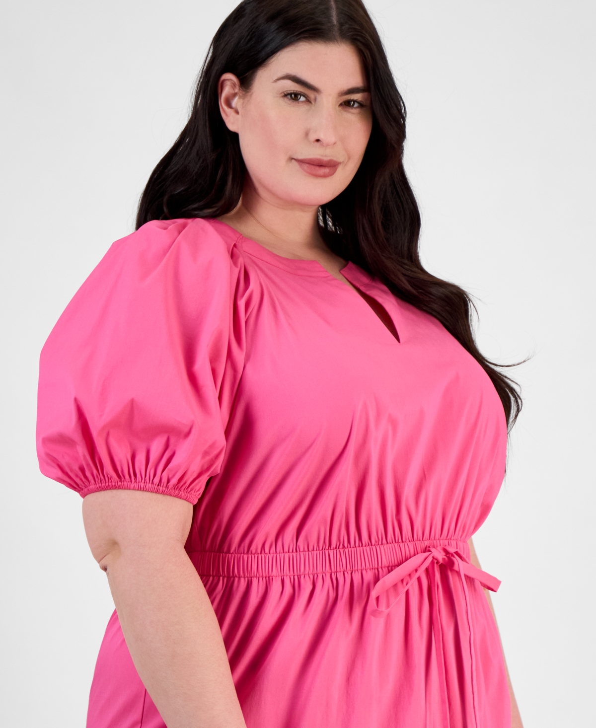 Anne Klein Plus Size Puff-sleeve Tiered Midi Dress In Carmine Rose