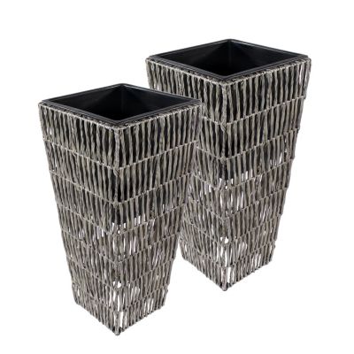 Indoor/Outdoor Hyacinth Poly-Wicker Tall Planters - 2pk - 11"
