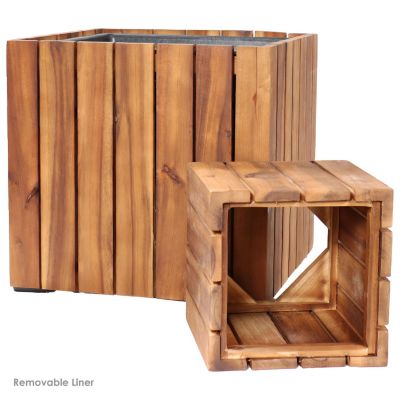Indoor/Outdoor Square Acacia Wood Planter Box with Vertical Planks - 2pk