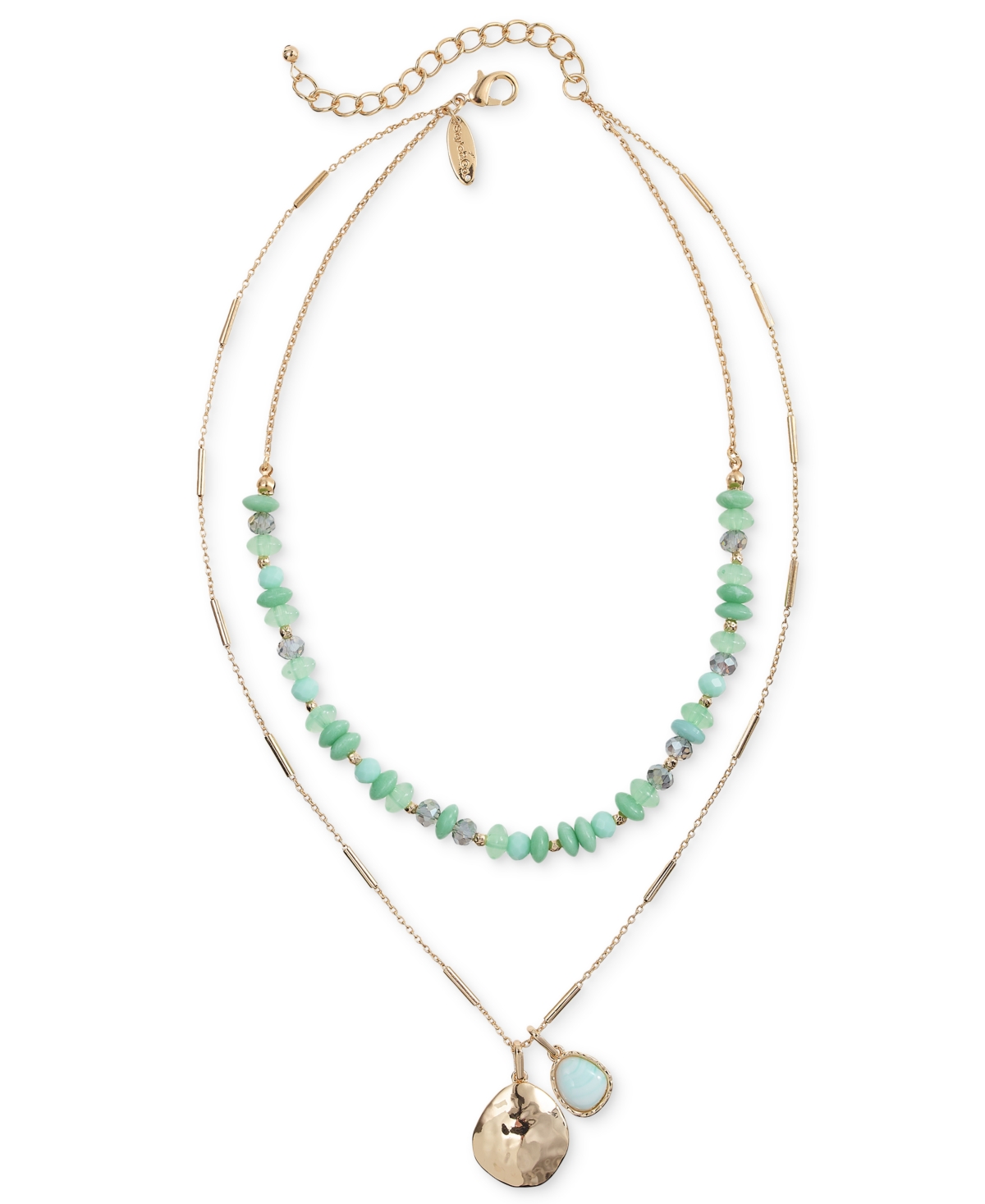 Gold-Tone Disc & Stone Beaded Layered Pendant Necklace, 20" + 3" extender, Exclusively at Macy's - GREEN
