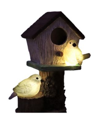 Polyresin Bird House Planter Statue with Solar LED Lighted Birds - 17.25"
