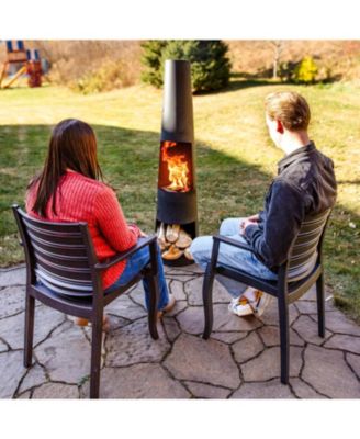 Steel Chiminea with Built-In Log Holder - Black - 59" H