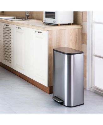 Stainless Steel Garbage Can with Lid, Step-On Pedal and Inner Bucket, Rectangular Trash Can for Kitchen