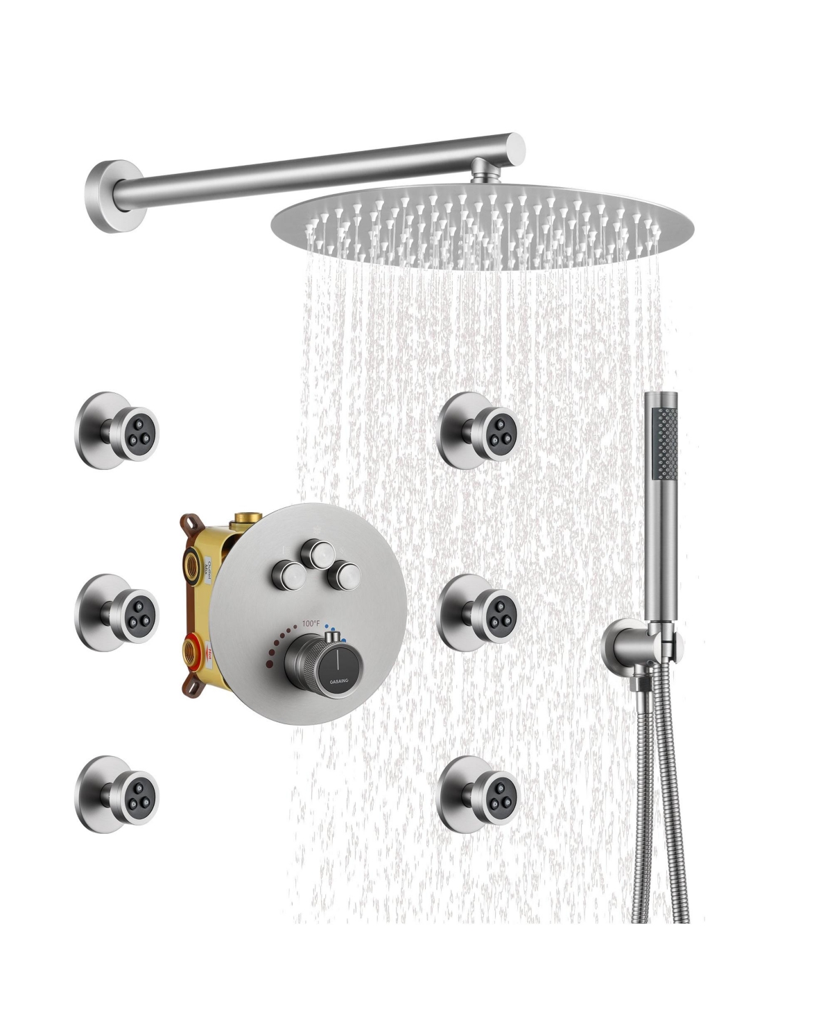 3-Function Luxury Shower System with Handheld Shower Thermostatic Shower Faucet with Body Jets Wall-Mounted Rain Shower Head, Matte Black - Matte blac