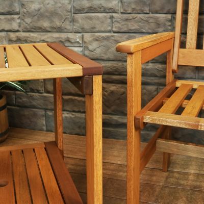 Outdoor Meranti Wood with Teak Oil Finish Patio Table and Chairs Conversation Set - Brown - 3pc
