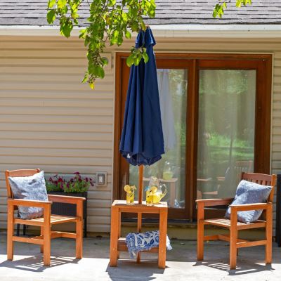 Outdoor Meranti Wood with Teak Oil Finish Patio Table and Chairs Conversation Set - Brown - 3pc