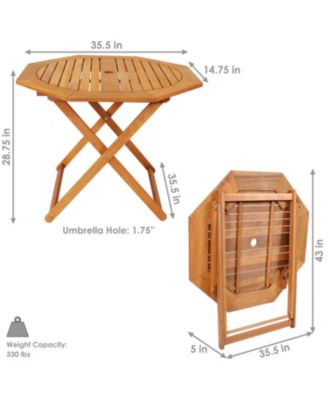 Outdoor Meranti Wood with Teak Oil Finish Folding Octagon Patio Dining Table - 35" - Brown
