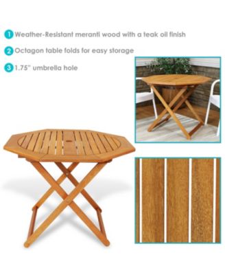 Outdoor Meranti Wood with Teak Oil Finish Folding Octagon Patio Dining Table - 35" - Brown