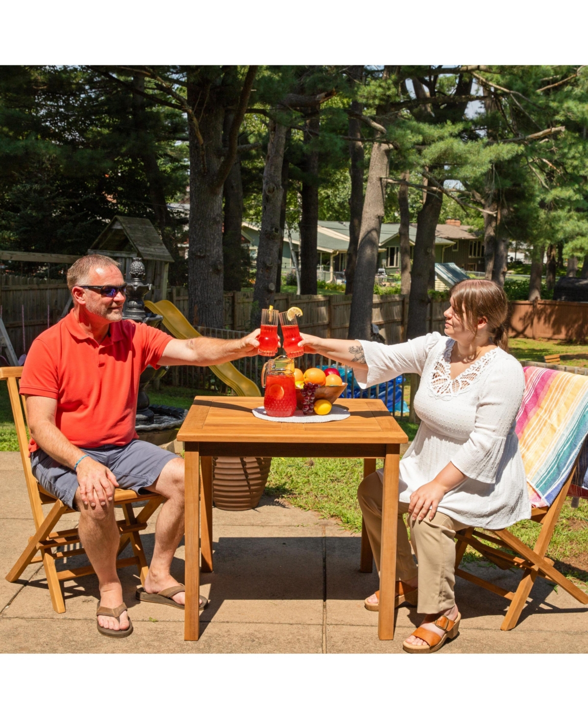 Outdoor Solid Teak Wood with Light Stained Finish Square Patio Dining Table - 32" - Light Brown