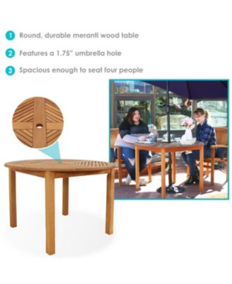 Outdoor Meranti Wood with Teak Oil Finish Wooden Round Patio Family Dining Table - 42" - Brown