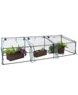 Outdoor Portable Slanted Top Plant Shelter Mini Cloche Greenhouse with Zipper Doors - Clear