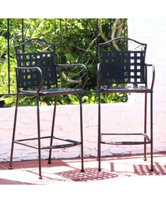 Outdoor Wrought Iron Scrolling Bar Chairs - 20.25" W x 22" D x 47.5" H - Black - 2-Pack