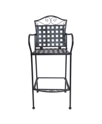 Outdoor Wrought Iron Scrolling Bar Chairs - 20.25" W x 22" D x 47.5" H - Black - 2-Pack