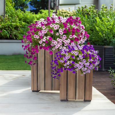 Indoor/Outdoor Square Acacia Wood Planter Box with Vertical Planks - 2pk