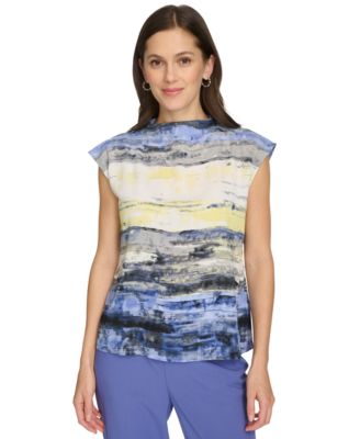 Calvin Klein - Women's Printed Cap-Sleeve Blouse
