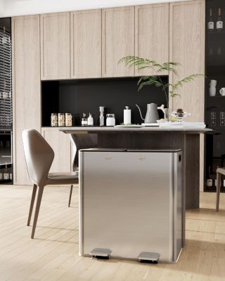 15 Gallon Triple Compartment Stainless Steel Kitchen Trash Can for Recycling