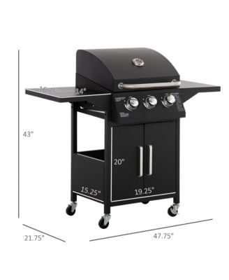 3 Burner Gas Grill w/ Wheels, Storage Shelves, Thermometer,