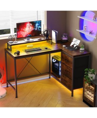 L Shaped Desk with Power Outlets & LED Lights