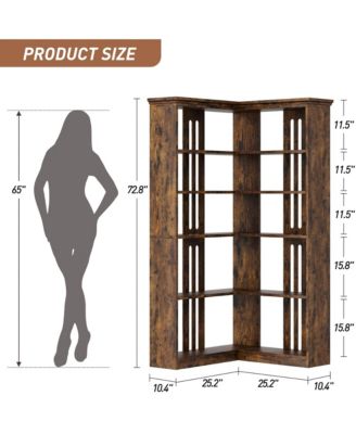 Farmhouse Bookshelf Corner Bookcase 72.8” Large Bookcase