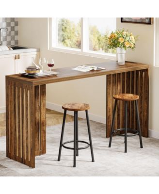 63" Industrial Bar Height Table with Louvered Base, Rectangular Counter Pub Table for Narrow Spaces