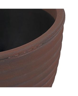 Indoor/Outdoor Round Ribbed Polyresin Planter Pot with Double Wall Design - Rust - 13"