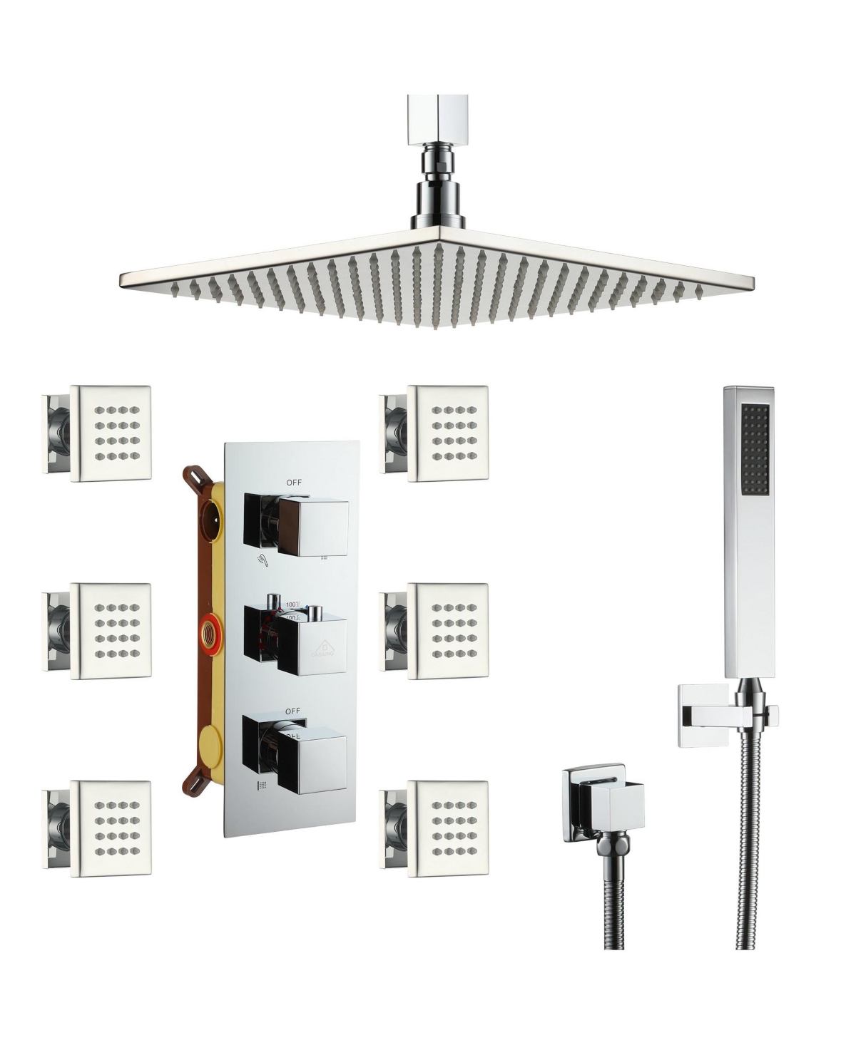 12-inch Luxury Shower System with Handheld Shower Head and Body Jets Led Ceiling Shower Head with Side Spray Thermostatic Shower System Shower Trim Ki