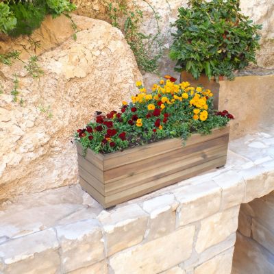 24.25" Indoor/Outdoor Rectangle Acacia Wood Planter Box with Plastic Liner