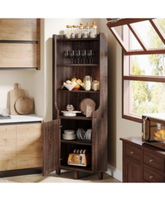 68-Inch Tall Corner Cabinet, Farmhouse Kitchen Storage Cabinet with Doors and Shelves, Rustic Wood Corner Display Cabinet
