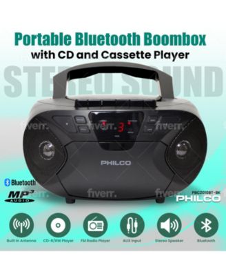 Wired Bluetooth Boombox with CD & Cassette Player Cassette Recorder, Bluetooth Audio MP3/WMA/CD-R/CD-RW Compatible, FM Radio, Aux & jack